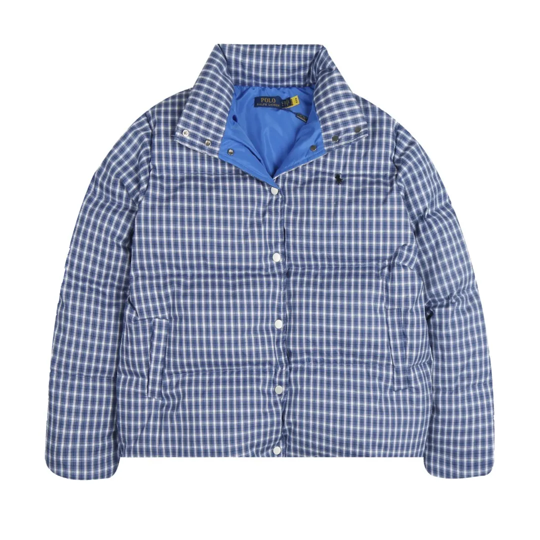 P510 White background picture [Popular item] Style number: 24383# Color: Blue Check Size: S to The hem contains a hidden elastic drawstring✅ - RL lazy little blue plaid down jacket, a must-have item for home girls. The small blue plaid for the face is soft and white in color. The style and materials add points to the appearance. It is not greasy for daily wear. The blue plaid is refreshing and brings together the colors. Make a fashionable and conspicuous bag in dull winter.